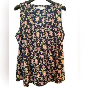Loft Black/Floral Ruffle Trim Sleeveless Top size LP